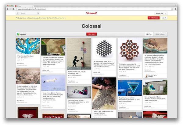 Страница сайта Pinterest с галереей пинов по запросу Колоссальный.