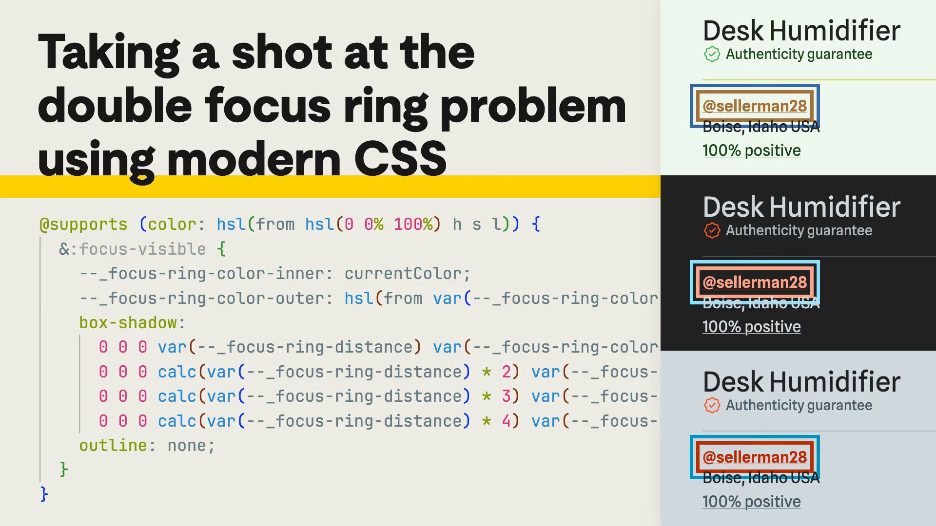 Taking a shot at the double focus ring problem using modern CSS.