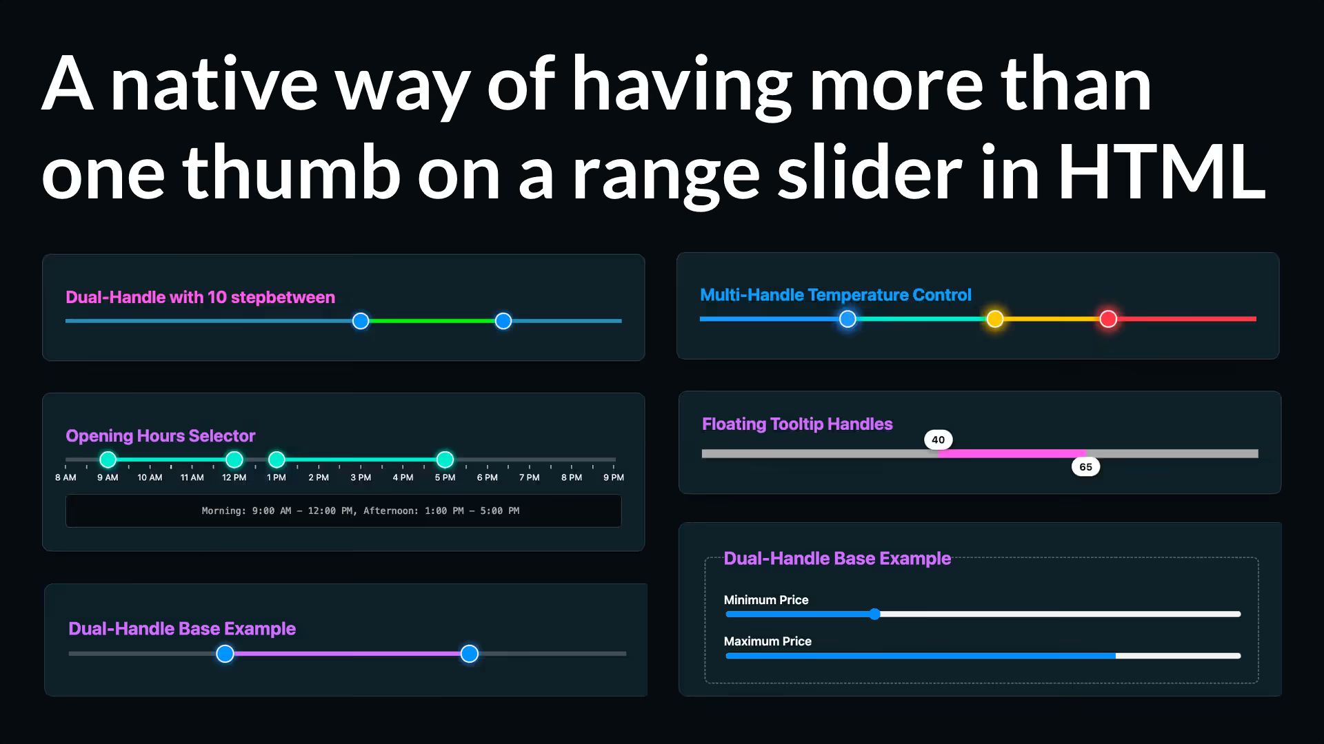 A native way of having more than one thumb on a range slider in HTML.