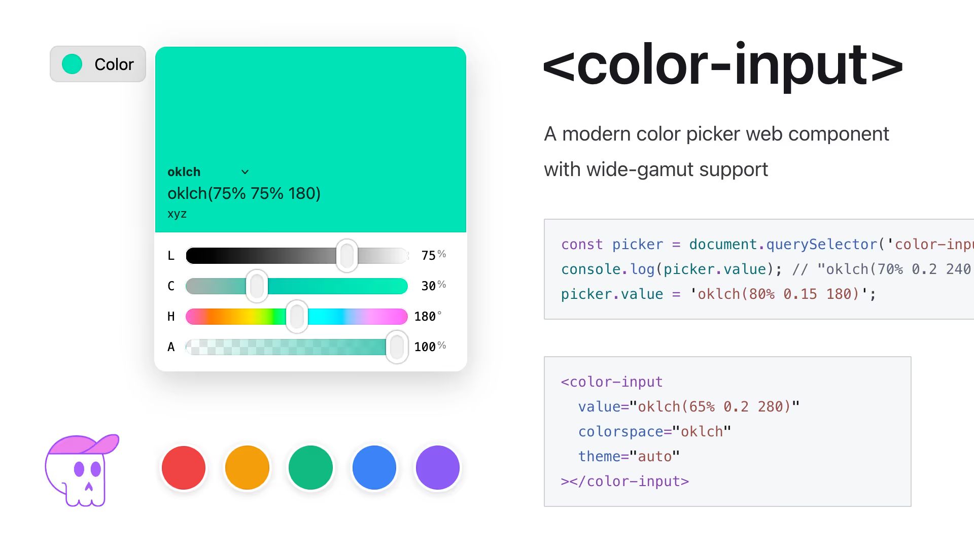 Сolor-input. A modern color picker web component with wide-gamut support.